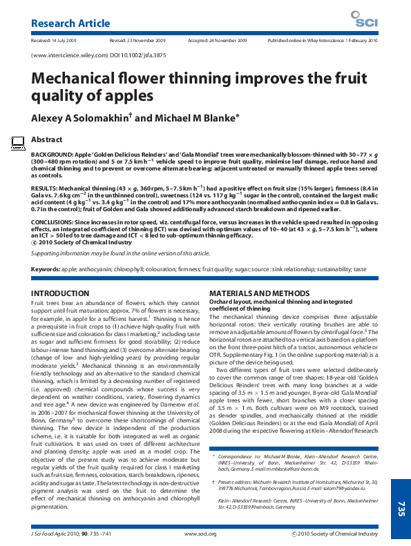 (PDF) Mechanical flower thinning improves the fruit quality of apples
