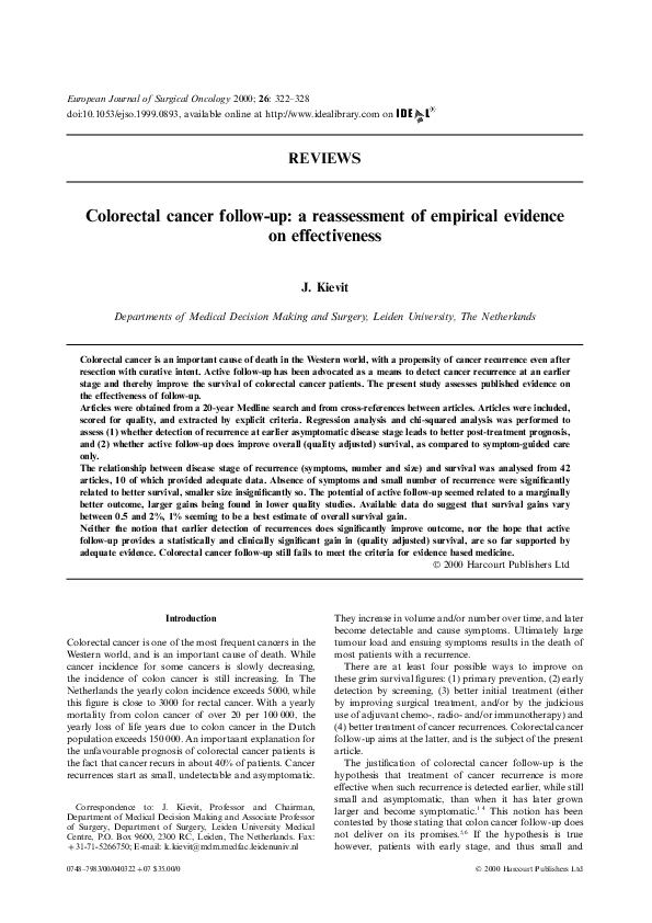 (PDF) Colorectal cancer follow-up: a reassessment of empirical evidence ...
