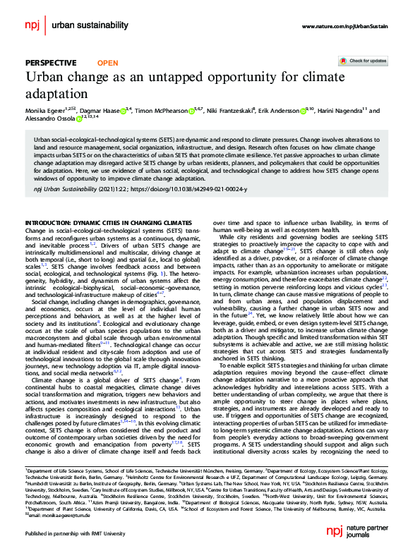 (PDF) Urban change as an untapped opportunity for climate adaptation