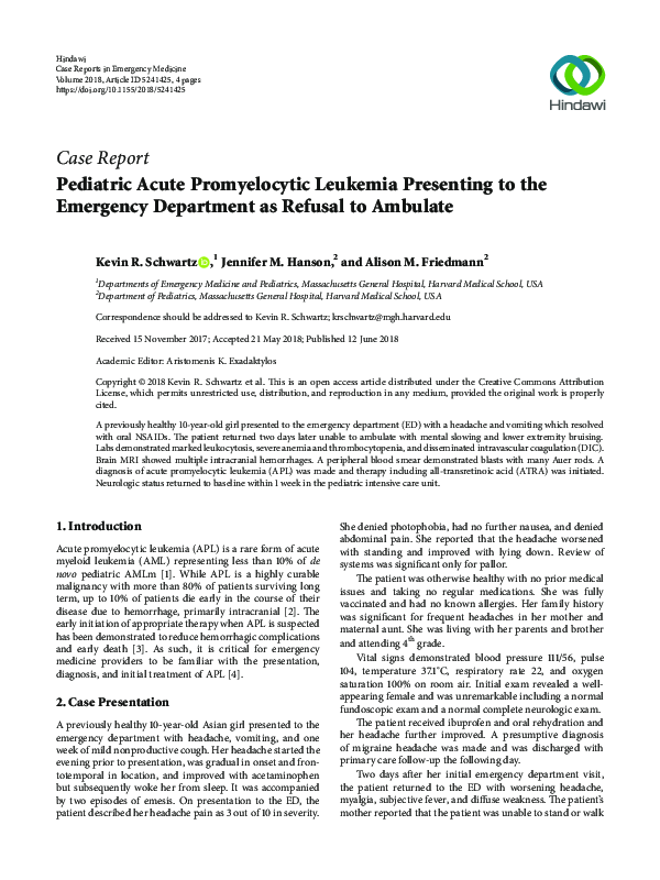 (PDF) Pediatric Acute Promyelocytic Leukemia Presenting to the ...