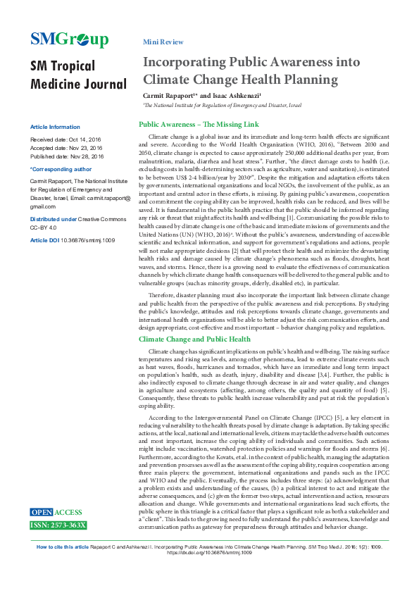 (PDF) Incorporating Public Awareness into Climate Change Health Planning