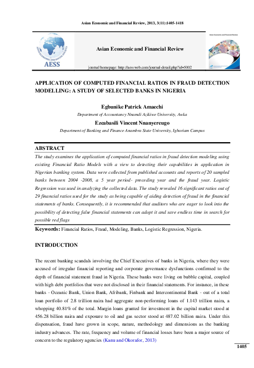 (PDF) Application of Computed Financial Ratios in Fraud Detection ...