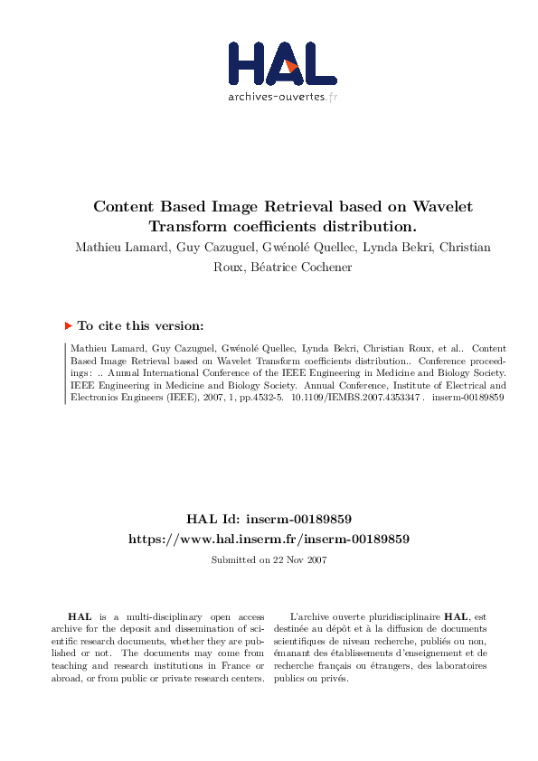 (PDF) Content Based Image Retrieval based on Wavelet Transform ...