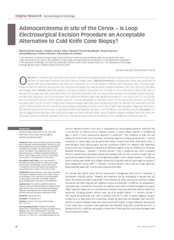 (PDF) Adenocarcinoma in situ of the Cervix is Loop Electrosurgical