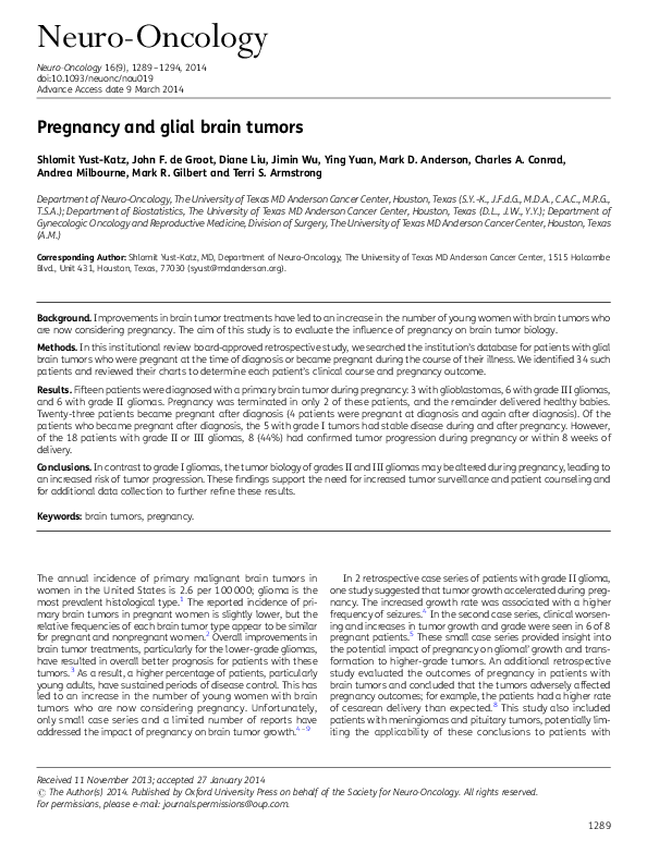 (PDF) Pregnancy and glial brain tumors