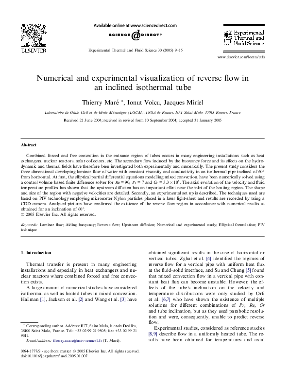 (PDF) Numerical and experimental visualization of reverse flow in an ...