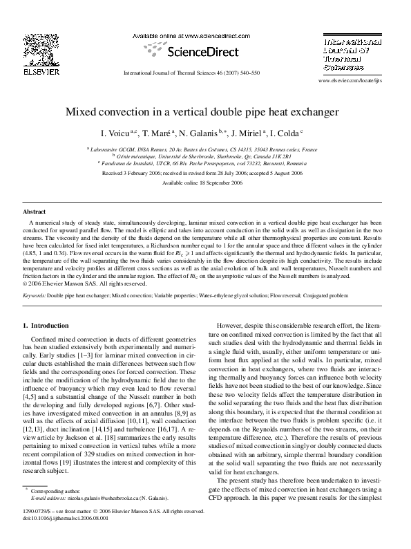 (PDF) Mixed convection in a vertical double pipe heat exchanger