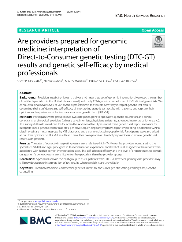 (PDF) Are providers prepared for genomic medicine: interpretation of ...