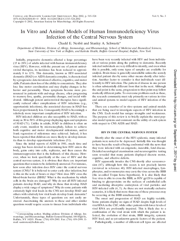 (PDF) In Vitro and Animal Models of Human Immunodeficiency Virus ...