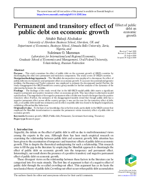 (PDF) Permanent and transitory effect of public debt on economic growth