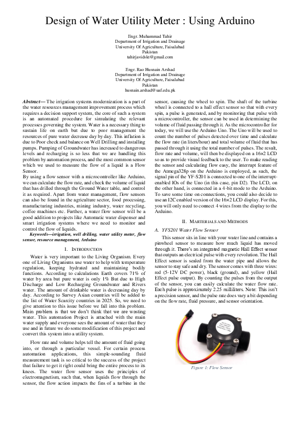 (PDF) Design of Water Utility Meter : Using Arduino