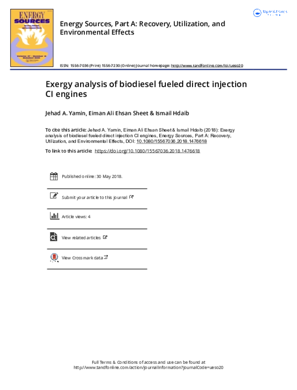 (PDF) Exergy analysis of biodiesel fueled direct injection CI engines
