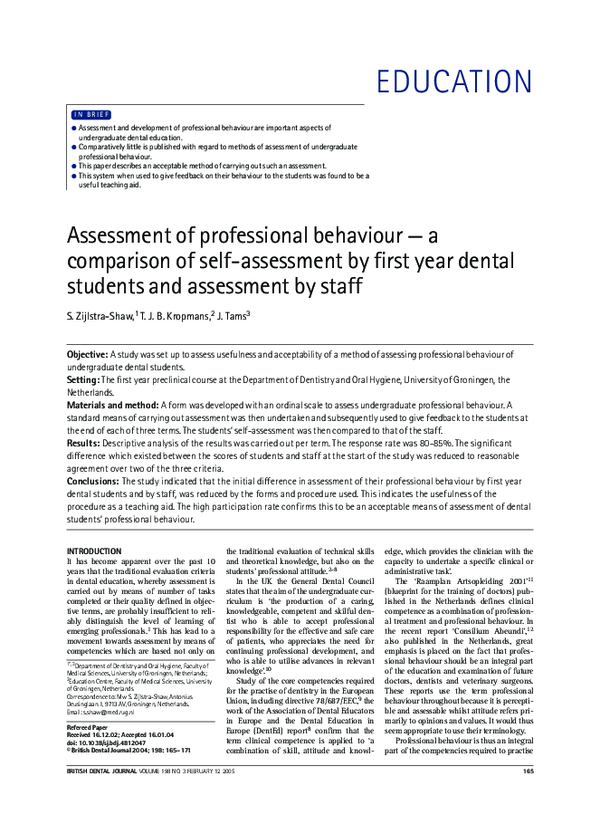 (PDF) Assessment of professional behaviour — a comparison of self ...