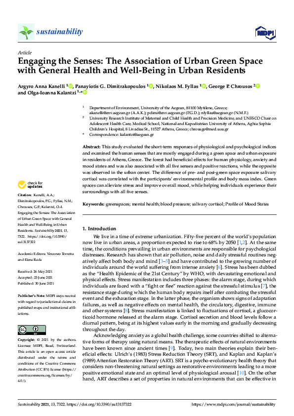 (PDF) Engaging the Senses: The Association of Urban Green Space with ...