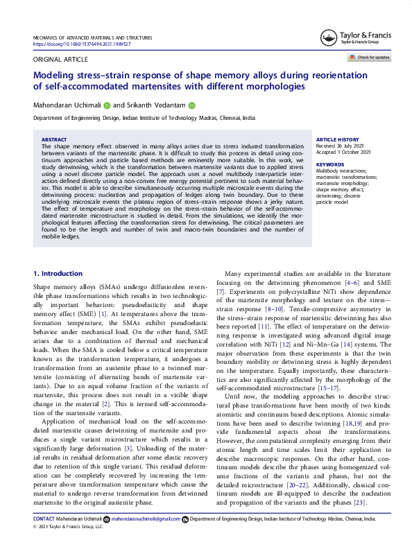 (PDF) Modeling stress-strain response of shape memory alloys during ...