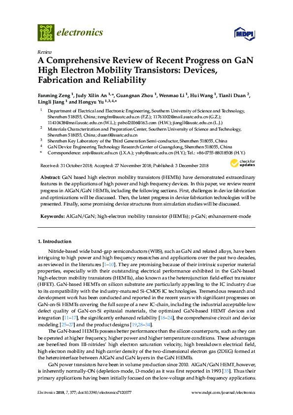 (PDF) A Comprehensive Review of Recent Progress on GaN High Electron ...