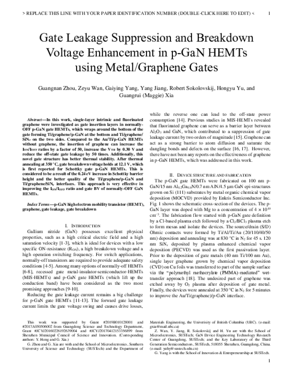 (PDF) Gate Leakage Suppression and Breakdown Voltage Enhancement in p ...