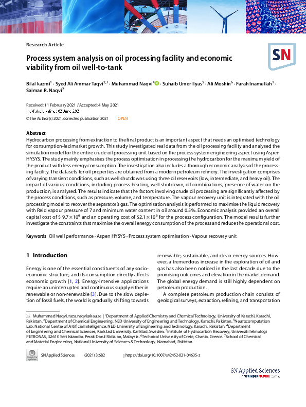 (PDF) Process system analysis on oil processing facility and economic ...