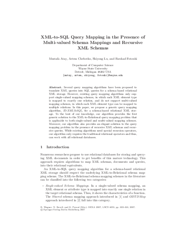 (PDF) XML-to-SQL query mapping in the presence of multi-valued schema ...