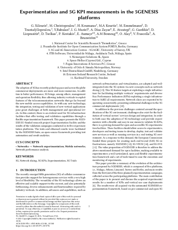 Experimentation and 5G KPI measurements in the 5GENESIS platforms
