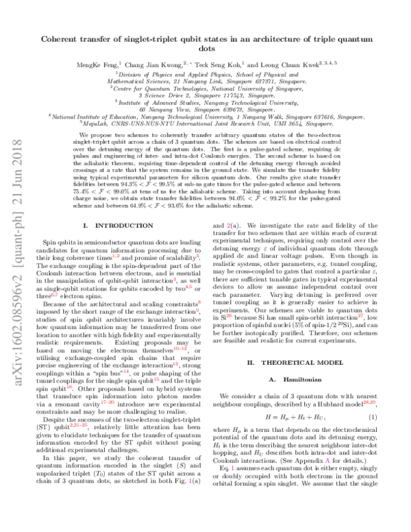 (PDF) Coherent transfer of singlet-triplet qubit states in an ...