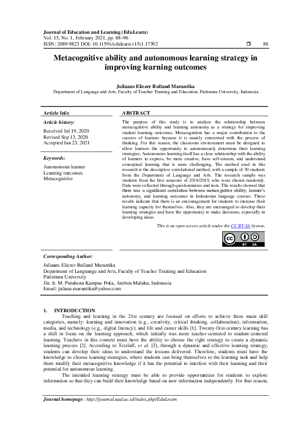 (PDF) Metacognitive ability and autonomous learning strategy in ...