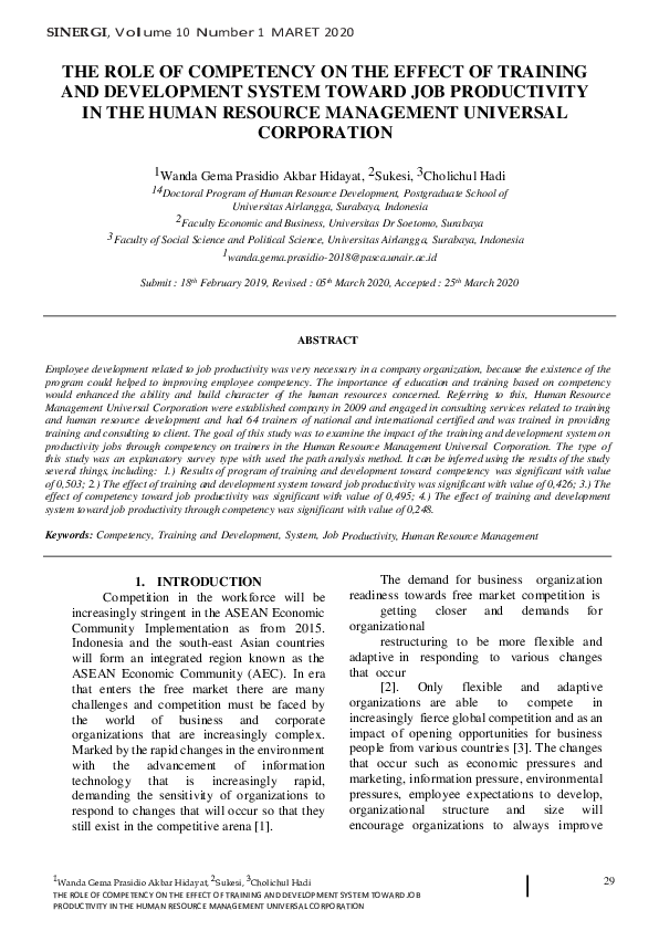 (PDF) The Role of Competency on The Effect of Training and Development ...