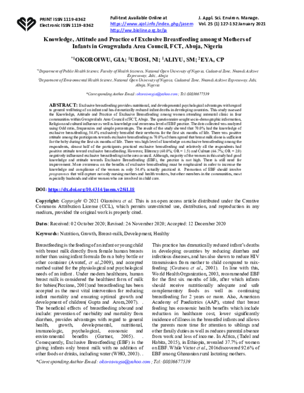 (PDF) Knowledge, Attitude and Practice of Exclusive Breastfeeding ...