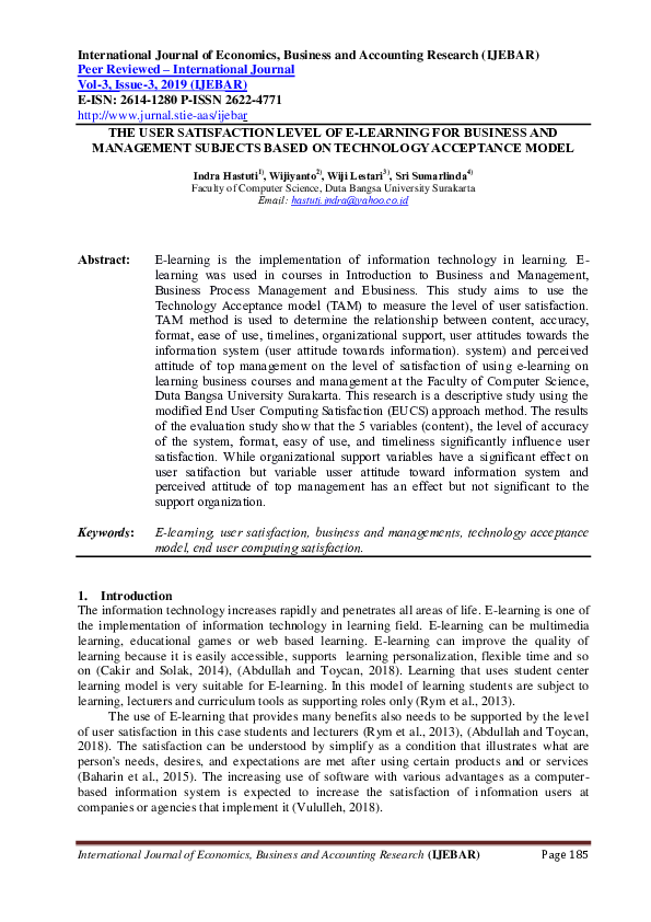 (PDF) The User Satisfaction Level of Elearning for Business and ...