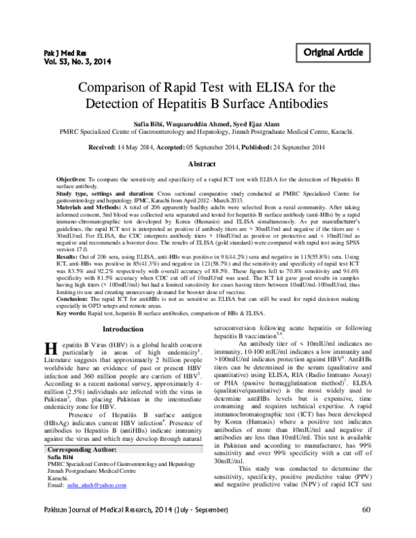 (PDF) Comparison of Rapid Test with ELISA for the Detection of ...