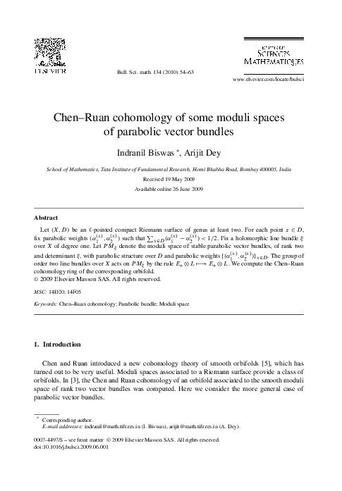 (PDF) Chen–Ruan cohomology of some moduli spaces of parabolic vector ...