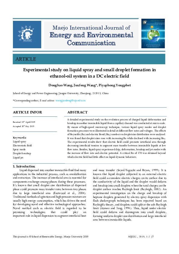 (PDF) Experimental study on liquid spray and small droplet formation in ...