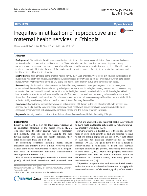 (PDF) Inequities in utilization of reproductive and maternal health ...