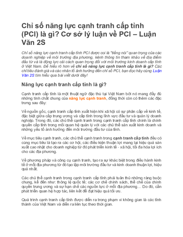 First page of “Cơ sở lý luận về chỉ số năng lực cạnh tranh cấp tỉnh PCI | Luận Văn 2S”
