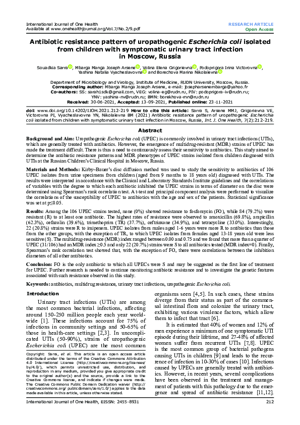 (PDF) Antibiotic resistance pattern of uropathogenic Escherichia coli ...