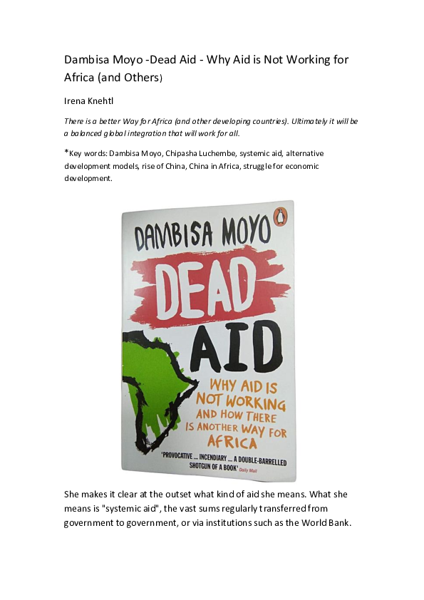 (PDF) Dambisa Moyo Dead Aid Why Aid is Not Working for Africa and