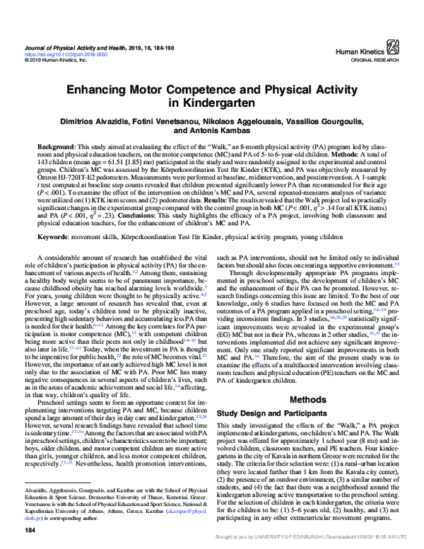 (PDF) Enhancing Motor Competence and Physical Activity in Kindergarten