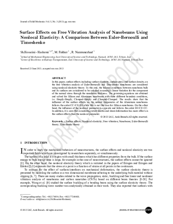(PDF) Surface Effects on Free Vibration Analysis of Nanobeams Using ...