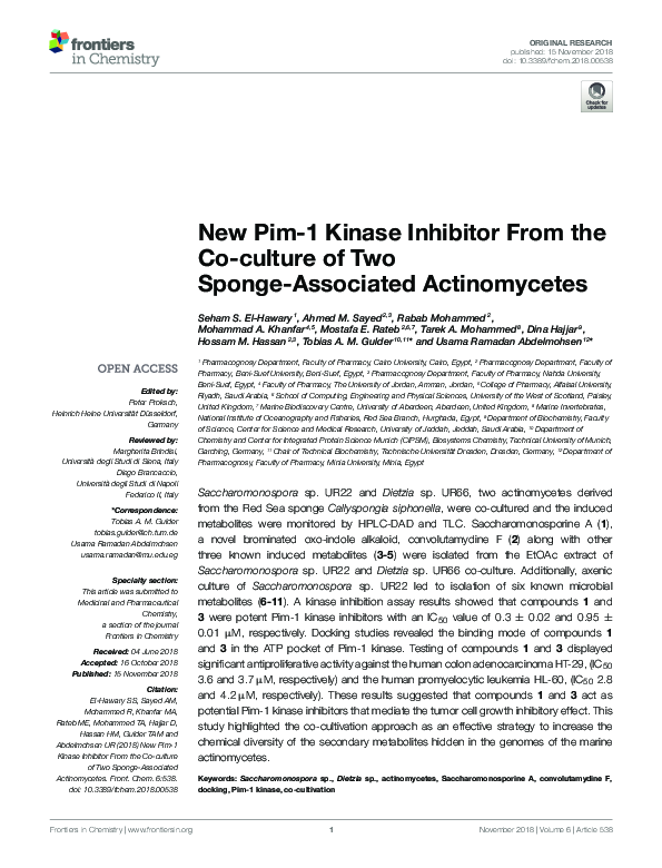 New Pim-1 Kinase Inhibitor From the Co-culture of Two Sponge-Associated Actinomycetes