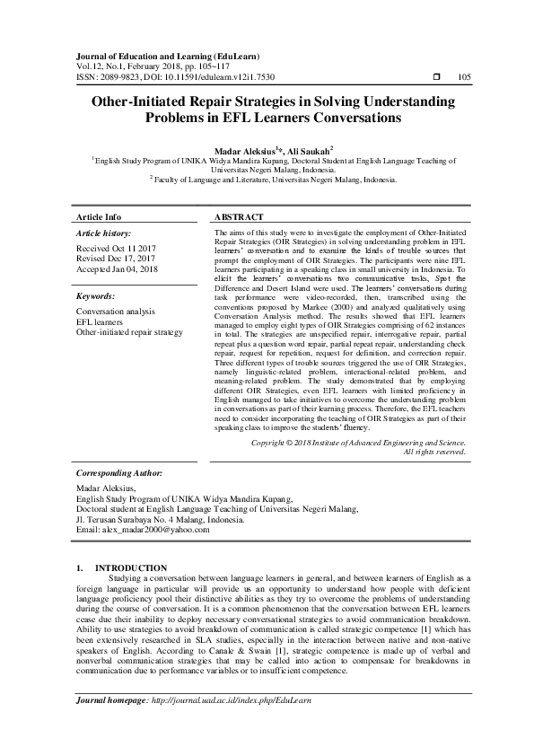 (PDF) OtherInitiated Repair Strategies in Solving Understanding