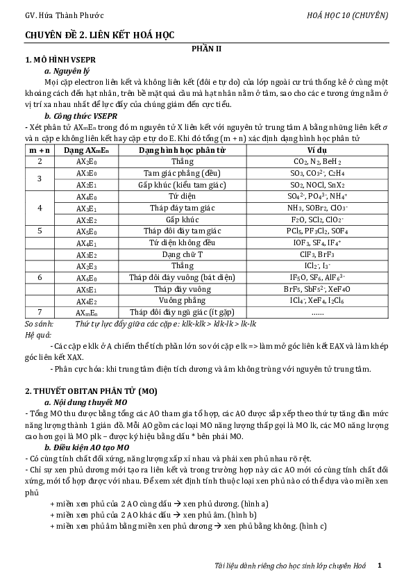 First page of “CHUYEN ĐE 2 P2 LIEN KET TRONG PHAN TU HOA CHUYEN 10 1”