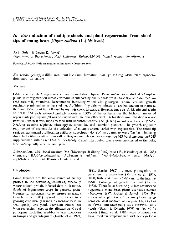 (PDF) In vitro induction of multiple shoots and plant regeneration from ...