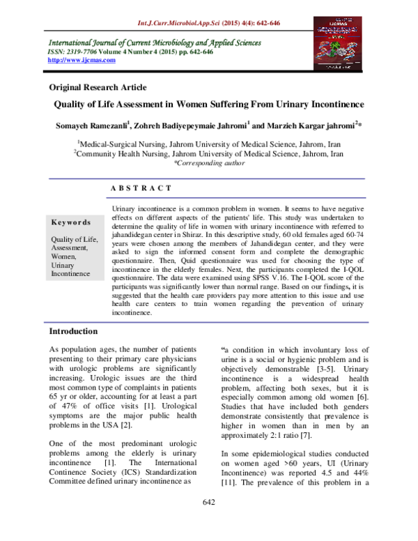 (PDF) Quality of Life Assessment in Women Suffering From Urinary ...