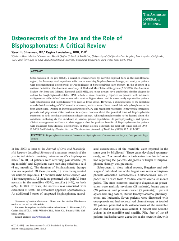 (PDF) Osteonecrosis of the Jaw and the Role of Bisphosphonates: A ...