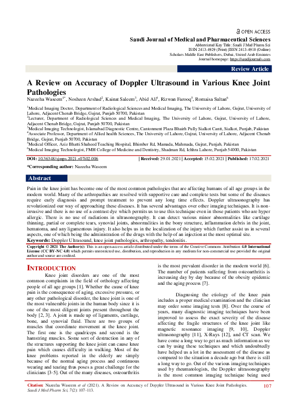 (PDF) A Review on Accuracy of Doppler Ultrasound in Various Knee Joint ...