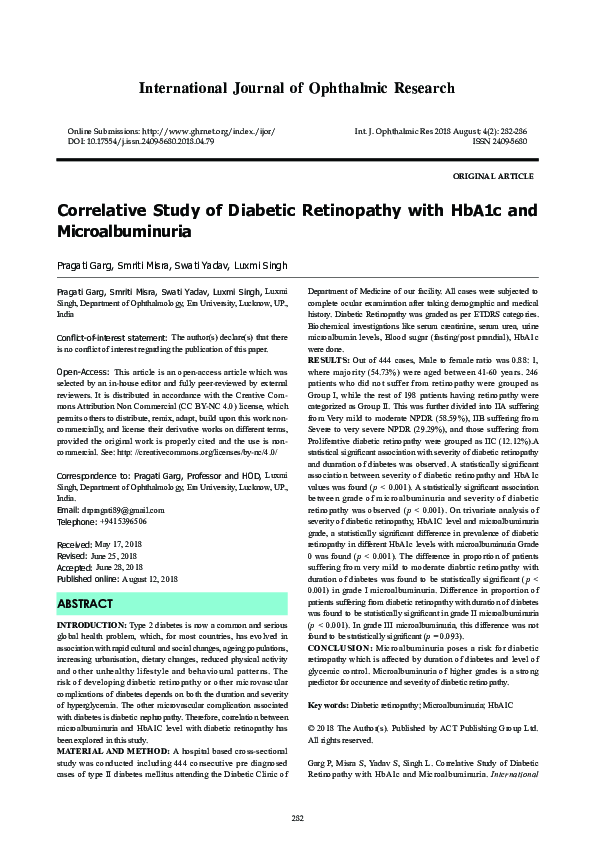 (PDF) Correlative Study of Diabetic Retinopathy with HbA1c and ...