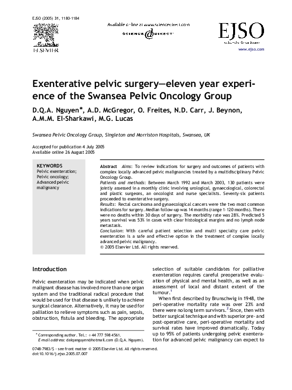 (PDF) Exenterative pelvic surgery—eleven year experience of the Swansea ...
