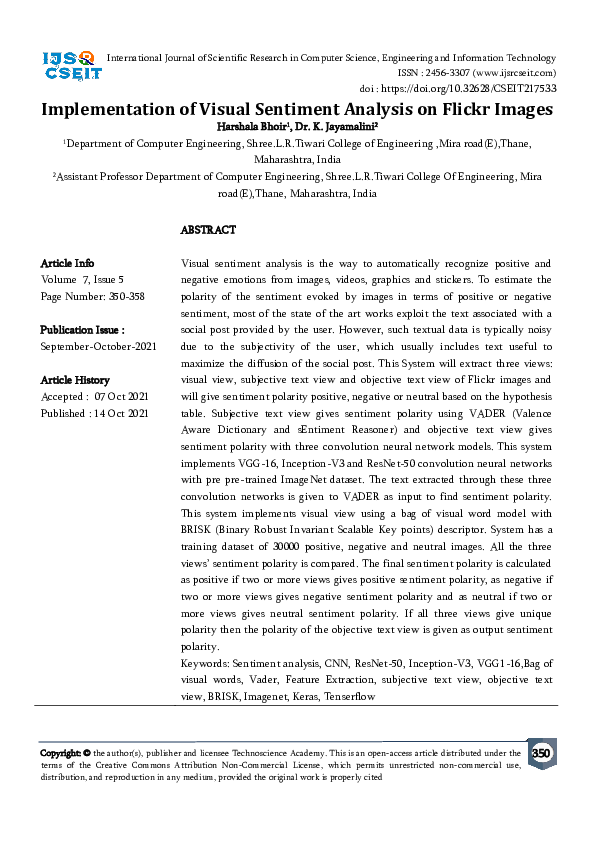 (PDF) Implementation of Visual Sentiment Analysis on Flickr Images