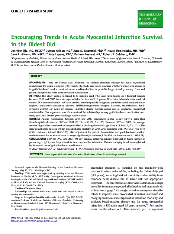 (PDF) Encouraging Trends in Acute Myocardial Infarction Survival in the ...