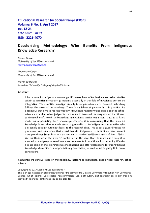 (PDF) Decolonising methodology: who benefits from indigenous knowledge ...